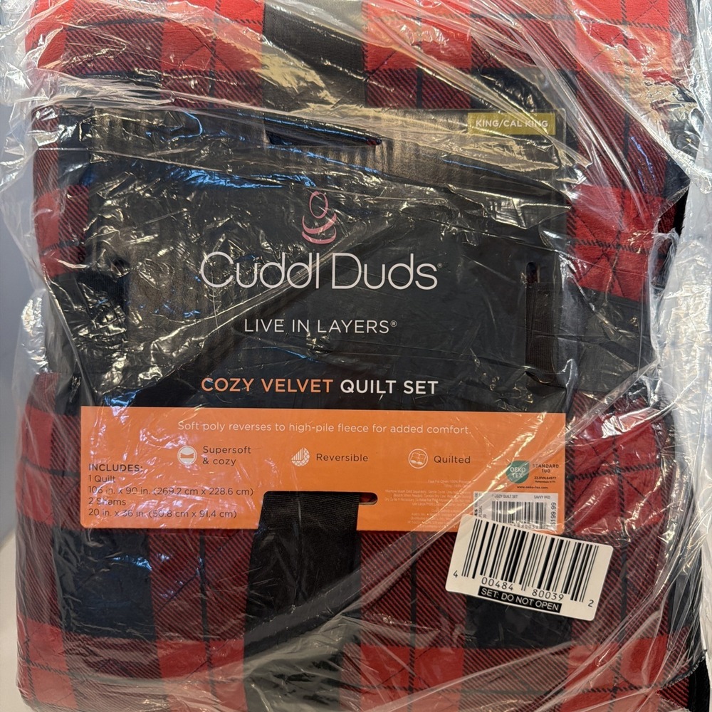 New‎ Cuddl Duds King size Cozy Soft comforter Red/Black Plaid faux fur